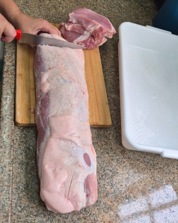 Preparo de um corte de carne na cozinha Pet Four